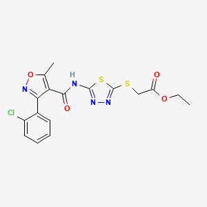 molecular formula C17H15ClN4O4S2 B2556287 Ethyl 2-((5-(3-(2-chlorophenyl)-5-methylisoxazole-4-carboxamido)-1,3,4-thiadiazol-2-yl)thio)acetate CAS No. 391874-83-2