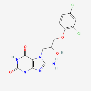 molecular formula C15H15Cl2N5O4 B2556291 8-Amino-7-[3-(2,4-dichlorophenoxy)-2-hydroxypropyl]-3-methylpurine-2,6-dione CAS No. 313665-47-3