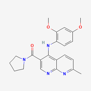 molecular formula C22H24N4O3 B2556296 (4-((2,4-Dimethoxyphenyl)amino)-7-methyl-1,8-naphthyridin-3-yl)(pyrrolidin-1-yl)methanone CAS No. 1251682-75-3