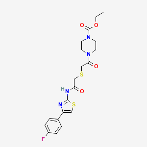 molecular formula C20H23FN4O4S2 B2556301 4-(2-((2-((4-(4-氟苯基)噻唑-2-基)氨基)-2-氧代乙基)硫代)乙酰基)哌嗪-1-羧酸乙酯 CAS No. 681222-95-7