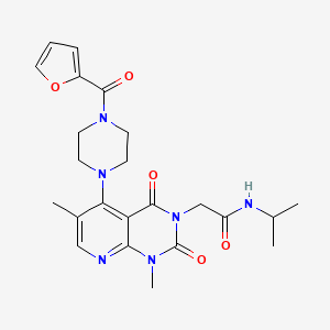 molecular formula C23H28N6O5 B2556317 2-(5-(4-(furan-2-carbonyl)piperazin-1-yl)-1,6-dimethyl-2,4-dioxo-1,2-dihydropyrido[2,3-d]pyrimidin-3(4H)-yl)-N-isopropylacetamide CAS No. 1021123-72-7