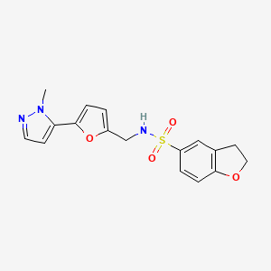 molecular formula C17H17N3O4S B2556329 N-[[5-(2-Methylpyrazol-3-yl)furan-2-yl]methyl]-2,3-dihydro-1-benzofuran-5-sulfonamide CAS No. 2415625-25-9