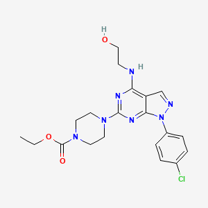 molecular formula C20H24ClN7O3 B2556337 ethyl 4-(1-(4-chlorophenyl)-4-((2-hydroxyethyl)amino)-1H-pyrazolo[3,4-d]pyrimidin-6-yl)piperazine-1-carboxylate CAS No. 1207006-96-9