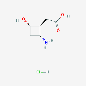 molecular formula C6H12ClNO3 B2556345 2-[(1S,2R,4S)-2-Amino-4-hydroxycyclobutyl]acetic acid;hydrochloride CAS No. 2413848-51-6