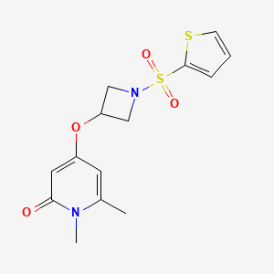 molecular formula C14H16N2O4S2 B2556347 1,6-dimethyl-4-((1-(thiophen-2-ylsulfonyl)azetidin-3-yl)oxy)pyridin-2(1H)-one CAS No. 2034310-89-7