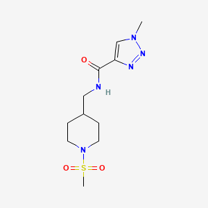 molecular formula C11H19N5O3S B2556373 1-methyl-N-((1-(methylsulfonyl)piperidin-4-yl)methyl)-1H-1,2,3-triazole-4-carboxamide CAS No. 2034415-53-5