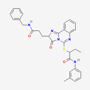 molecular formula C31H31N5O3S B2556375 2-({2-[2-(benzylcarbamoyl)ethyl]-3-oxo-2H,3H-imidazo[1,2-c]quinazolin-5-yl}sulfanyl)-N-(3-methylphenyl)butanamide CAS No. 1043453-40-2