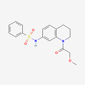 molecular formula C18H20N2O4S B2556387 N-(1-(2-methoxyacetyl)-1,2,3,4-tetrahydroquinolin-7-yl)benzenesulfonamide CAS No. 1171075-35-6