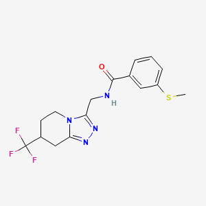 molecular formula C16H17F3N4OS B2556388 3-(methylthio)-N-((7-(trifluoromethyl)-5,6,7,8-tetrahydro-[1,2,4]triazolo[4,3-a]pyridin-3-yl)methyl)benzamide CAS No. 2034557-49-6