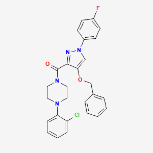 molecular formula C27H24ClFN4O2 B2556390 (4-(benzyloxy)-1-(4-fluorophenyl)-1H-pyrazol-3-yl)(4-(2-chlorophenyl)piperazin-1-yl)methanone CAS No. 1210282-25-9