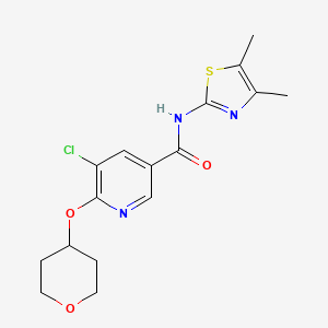 molecular formula C16H18ClN3O3S B2556391 5-chloro-N-(4,5-dimethylthiazol-2-yl)-6-((tetrahydro-2H-pyran-4-yl)oxy)nicotinamide CAS No. 1903184-05-3