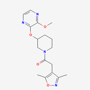molecular formula C17H22N4O4 B2556403 2-(3,5-Dimethylisoxazol-4-yl)-1-(3-((3-methoxypyrazin-2-yl)oxy)piperidin-1-yl)ethanone CAS No. 2034437-11-9