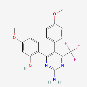 molecular formula C19H16F3N3O3 B2556414 2-(2-Amino-5-(4-methoxyphenyl)-6-(trifluoromethyl)pyrimidin-4-yl)-5-methoxyphenol CAS No. 877808-42-9