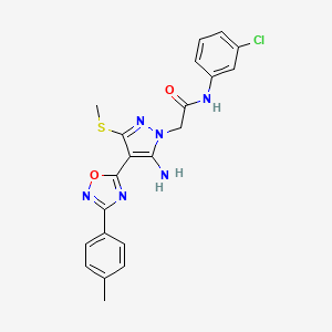 molecular formula C21H19ClN6O2S B2556417 2-[5-amino-4-[3-(4-methylphenyl)-1,2,4-oxadiazol-5-yl]-3-(methylthio)-1H-pyrazol-1-yl]-N-(3-chlorophenyl)acetamide CAS No. 1242982-89-3
