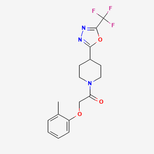 molecular formula C17H18F3N3O3 B2556430 2-(邻甲氧基甲苯氧基)-1-(4-(5-(三氟甲基)-1,3,4-恶二唑-2-基)哌啶-1-基)乙酮 CAS No. 1396784-97-6
