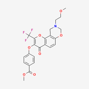molecular formula C23H20F3NO7 B2556442 4-((9-(2-甲氧基乙基)-4-氧代-2-(三氟甲基)-4,8,9,10-四氢色满[8,7-e][1,3]恶嗪-3-基)氧基)苯甲酸甲酯 CAS No. 951948-27-9