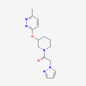 molecular formula C15H19N5O2 B2556497 1-(3-((6-methylpyridazin-3-yl)oxy)piperidin-1-yl)-2-(1H-pyrazol-1-yl)ethanone CAS No. 2034226-32-7