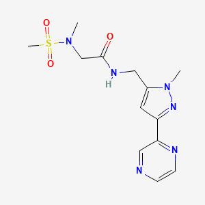 molecular formula C13H18N6O3S B2556498 N-((1-methyl-3-(pyrazin-2-yl)-1H-pyrazol-5-yl)methyl)-2-(N-methylmethylsulfonamido)acetamide CAS No. 2034508-17-1