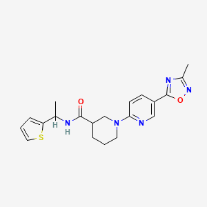 molecular formula C20H23N5O2S B2556500 1-(5-(3-methyl-1,2,4-oxadiazol-5-yl)pyridin-2-yl)-N-(1-(thiophen-2-yl)ethyl)piperidine-3-carboxamide CAS No. 1421533-19-8