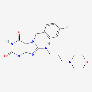 molecular formula C20H25FN6O3 B2556502 7-(4-fluorobenzyl)-3-methyl-8-((3-morpholinopropyl)amino)-1H-purine-2,6(3H,7H)-dione CAS No. 878452-55-2