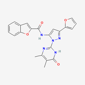 molecular formula C22H17N5O4 B2556519 N-(1-(4,5-二甲基-6-氧代-1,6-二氢嘧啶-2-基)-3-(呋喃-2-基)-1H-吡唑-5-基)苯并呋喃-2-甲酰胺 CAS No. 1172867-97-8