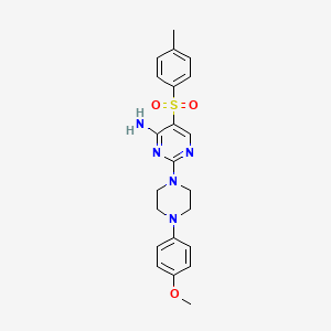 molecular formula C22H25N5O3S B2556521 2-(4-(4-甲氧基苯基)哌嗪-1-基)-5-对甲苯磺酰基嘧啶-4-胺 CAS No. 1112306-37-2