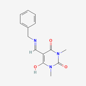 molecular formula C14H15N3O3 B2556531 5-[(苄氨基)亚甲基]-1,3-二甲基-1,3-二氮杂环己烷-2,4,6-三酮 CAS No. 338394-14-2