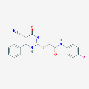 molecular formula C19H13FN4O2S B255655 2-[(5-cyano-4-oxo-6-phenyl-1H-pyrimidin-2-yl)sulfanyl]-N-(4-fluorophenyl)acetamide 