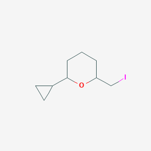 molecular formula C9H15IO B2556572 2-Cyclopropyl-6-(iodomethyl)tetrahydro-2H-pyran CAS No. 1849204-12-1