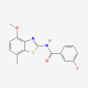 molecular formula C16H13FN2O2S B2556576 3-fluoro-N-(4-methoxy-7-methyl-1,3-benzothiazol-2-yl)benzamide CAS No. 912760-76-0
