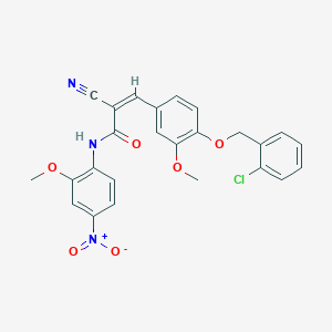 molecular formula C25H20ClN3O6 B2556580 (Z)-3-[4-[(2-Chlorophenyl)methoxy]-3-methoxyphenyl]-2-cyano-N-(2-methoxy-4-nitrophenyl)prop-2-enamide CAS No. 380477-84-9
