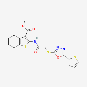 molecular formula C18H17N3O4S3 B2556597 2-(2-((5-(噻吩-2-基)-1,3,4-恶二唑-2-基)硫代)乙酰氨基)-4,5,6,7-四氢苯并[b]噻吩-3-羧酸甲酯 CAS No. 905681-07-4