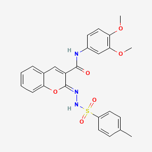 molecular formula C25H23N3O6S B2556611 (Z)-N-(3,4-dimethoxyphenyl)-2-(2-tosylhydrazono)-2H-chromene-3-carboxamide CAS No. 866349-39-5