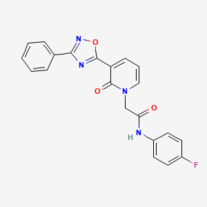 molecular formula C21H15FN4O3 B2556615 N-(4-fluorophenyl)-2-[2-oxo-3-(3-phenyl-1,2,4-oxadiazol-5-yl)pyridin-1(2H)-yl]acetamide CAS No. 1105249-70-4