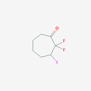 molecular formula C7H9F2IO B2556616 2,2-Difluoro-3-iodocycloheptan-1-one CAS No. 1777805-09-0