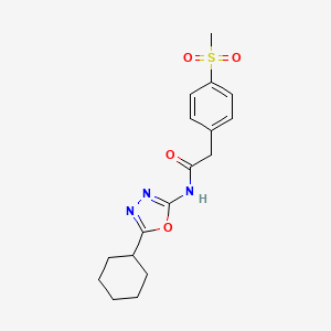 molecular formula C17H21N3O4S B2556620 N-(5-环己基-1,3,4-恶二唑-2-基)-2-(4-(甲基磺酰)苯基)乙酰胺 CAS No. 922078-64-6