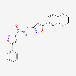 molecular formula C22H17N3O5 B2556626 N-((5-(2,3-dihydrobenzo[b][1,4]dioxin-6-yl)isoxazol-3-yl)methyl)-5-phenylisoxazole-3-carboxamide CAS No. 1207059-37-7