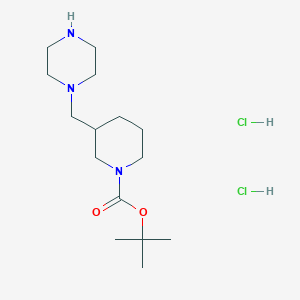molecular formula C15H31Cl2N3O2 B2556629 Tert-butyl 3-(piperazin-1-ylmethyl)piperidine-1-carboxylate;dihydrochloride CAS No. 2580187-55-7