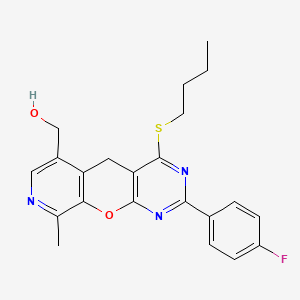 molecular formula C22H22FN3O2S B2556635 [7-(Butylsulfanyl)-5-(4-fluorophenyl)-14-methyl-2-oxa-4,6,13-triazatricyclo[8.4.0.0^{3,8}]tetradeca-1(10),3(8),4,6,11,13-hexaen-11-yl]methanol CAS No. 892385-18-1