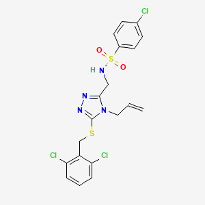 molecular formula C19H17Cl3N4O2S2 B2556636 N-({4-allyl-5-[(2,6-dichlorobenzyl)sulfanyl]-4H-1,2,4-triazol-3-yl}methyl)-4-chlorobenzenesulfonamide CAS No. 338422-21-2