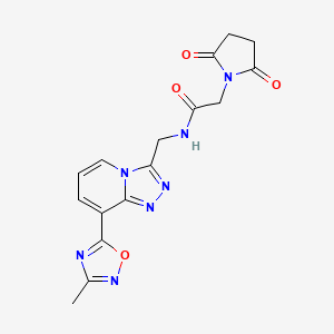 molecular formula C16H15N7O4 B2556662 2-(2,5-dioxopyrrolidin-1-yl)-N-((8-(3-methyl-1,2,4-oxadiazol-5-yl)-[1,2,4]triazolo[4,3-a]pyridin-3-yl)methyl)acetamide CAS No. 2034439-31-9