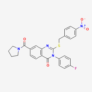 molecular formula C26H21FN4O4S B2556675 3-(4-fluorophenyl)-2-((4-nitrobenzyl)thio)-7-(pyrrolidine-1-carbonyl)quinazolin-4(3H)-one CAS No. 1115452-76-0