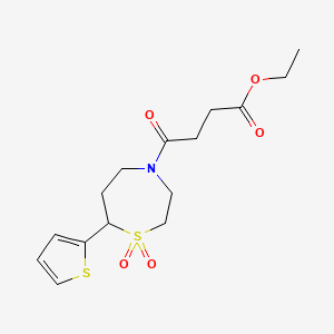 molecular formula C15H21NO5S2 B2556679 Ethyl 4-(1,1-dioxido-7-(thiophen-2-yl)-1,4-thiazepan-4-yl)-4-oxobutanoate CAS No. 2034307-32-7