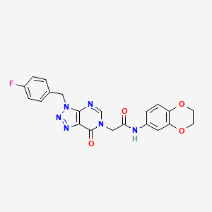 molecular formula C21H17FN6O4 B2556685 N-(2,3-dihydrobenzo[b][1,4]dioxin-6-yl)-2-(3-(4-fluorobenzyl)-7-oxo-3H-[1,2,3]triazolo[4,5-d]pyrimidin-6(7H)-yl)acetamide CAS No. 847382-59-6