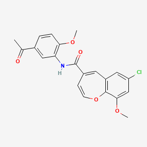 molecular formula C21H18ClNO5 B2556717 N-(5-乙酰基-2-甲氧基苯基)-7-氯-9-甲氧基-1-苯并恶唑并-4-甲酰胺 CAS No. 950427-48-2