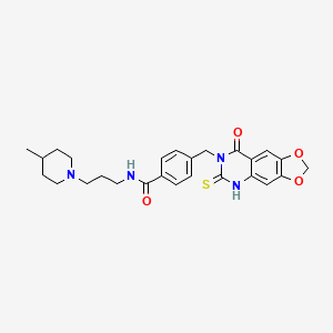 molecular formula C26H30N4O4S B2556727 N-(3-(4-methylpiperidin-1-yl)propyl)-4-((8-oxo-6-thioxo-5,6-dihydro-[1,3]dioxolo[4,5-g]quinazolin-7(8H)-yl)methyl)benzamide CAS No. 896705-07-0