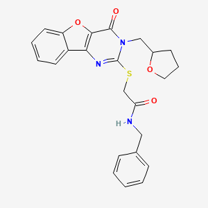 molecular formula C24H23N3O4S B2556732 N-苄基-2-{[4-氧代-3-(四氢呋喃-2-基甲基)-3,4-二氢[1]苯并呋喃[3,2-d]嘧啶-2-基]硫代}乙酰胺 CAS No. 899755-09-0