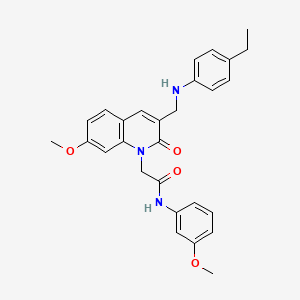 molecular formula C28H29N3O4 B2556739 2-(3-(((4-ethylphenyl)amino)methyl)-7-methoxy-2-oxoquinolin-1(2H)-yl)-N-(3-methoxyphenyl)acetamide CAS No. 894558-50-0