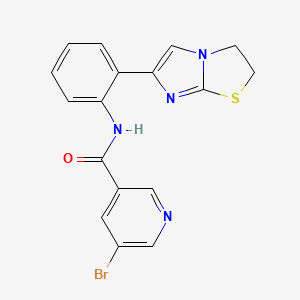 molecular formula C17H13BrN4OS B2556742 5-溴-N-(2-(2,3-二氢咪唑[2,1-b]噻唑-6-基)苯基)烟酰胺 CAS No. 2034289-31-9