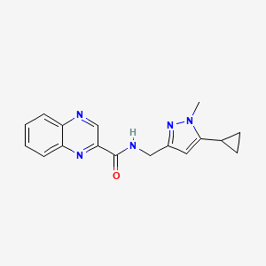 molecular formula C17H17N5O B2556748 N-((5-cyclopropyl-1-methyl-1H-pyrazol-3-yl)methyl)quinoxaline-2-carboxamide CAS No. 1448063-92-0
